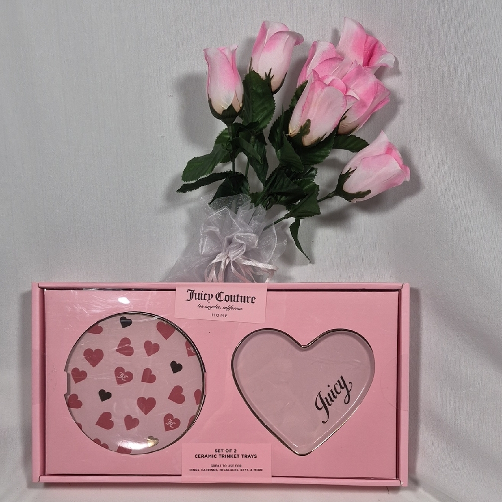 Juicy Couture Pink and Red Heart Trinket Tray Set New in  Box 1965